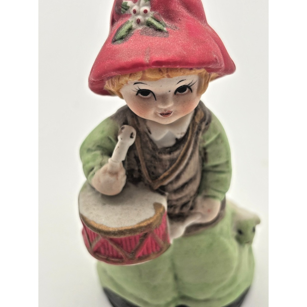 Vintage MWC 1980 Drummer Boy Bell Ceramic Bisque Figurine Drum Lamb Hand Painted - Picture 2 of 6